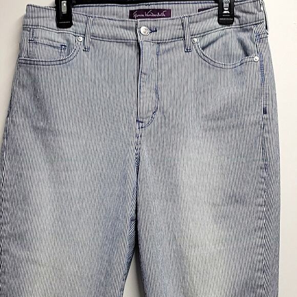 Gloria Vanderbilt Navy and White Pinstriped Capri Pants 5 Pocket Woman's Size 14 - Picture 2 of 11